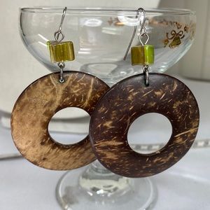 Funky boho natural wood circle earrings